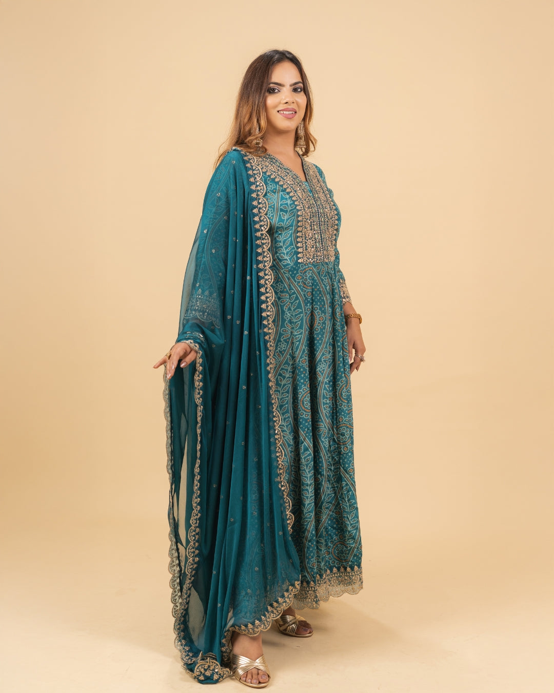 Teal Blue Heavy Embroidered Anarkali Suit Set