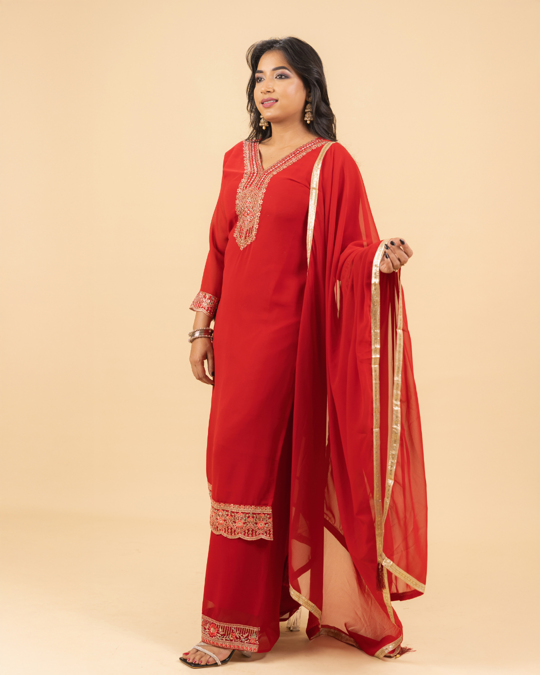 Classic Red Embroidered Kurta Set