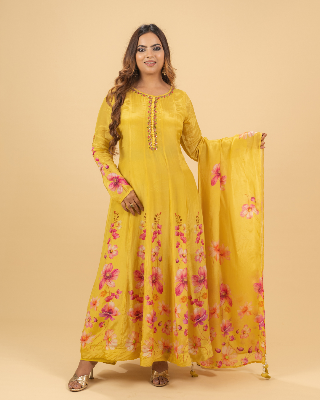 Sunshine Yellow Floral Anarkali Set