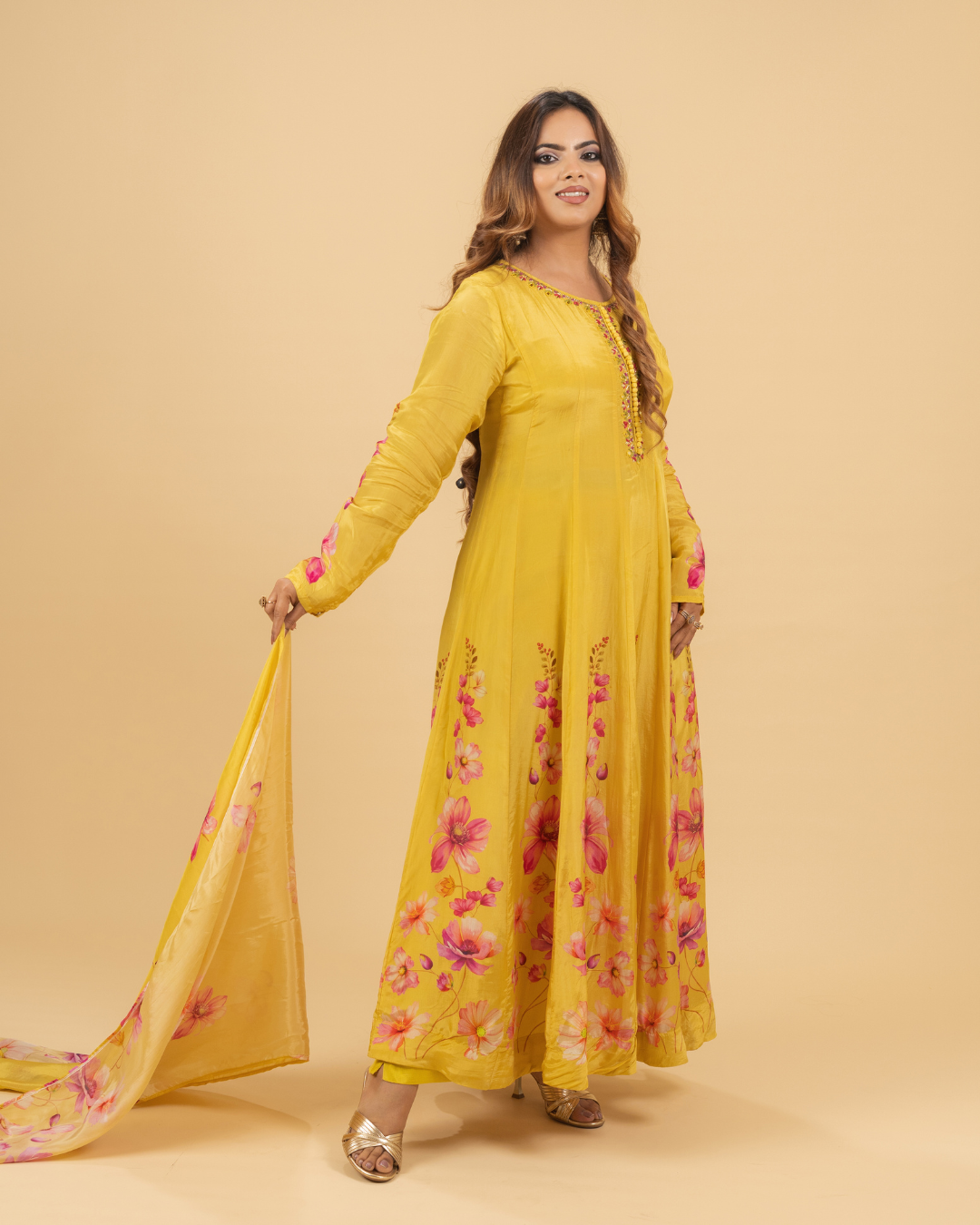 Sunshine Yellow Floral Anarkali Set