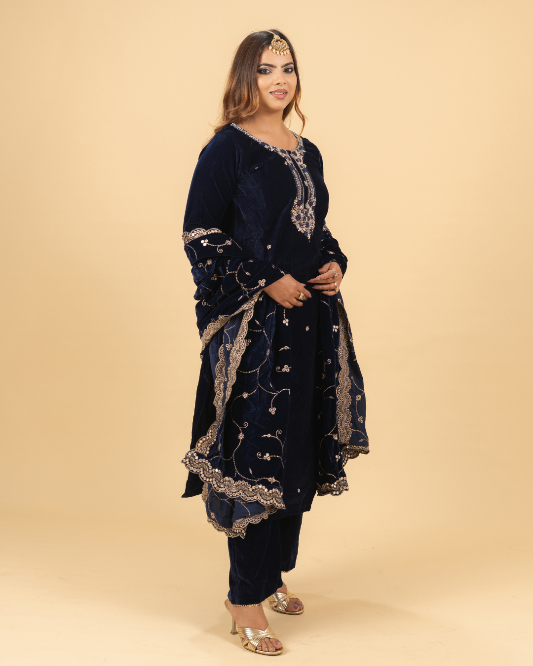 Midnight Blue Heavy Velvet Embroidered Suit Set