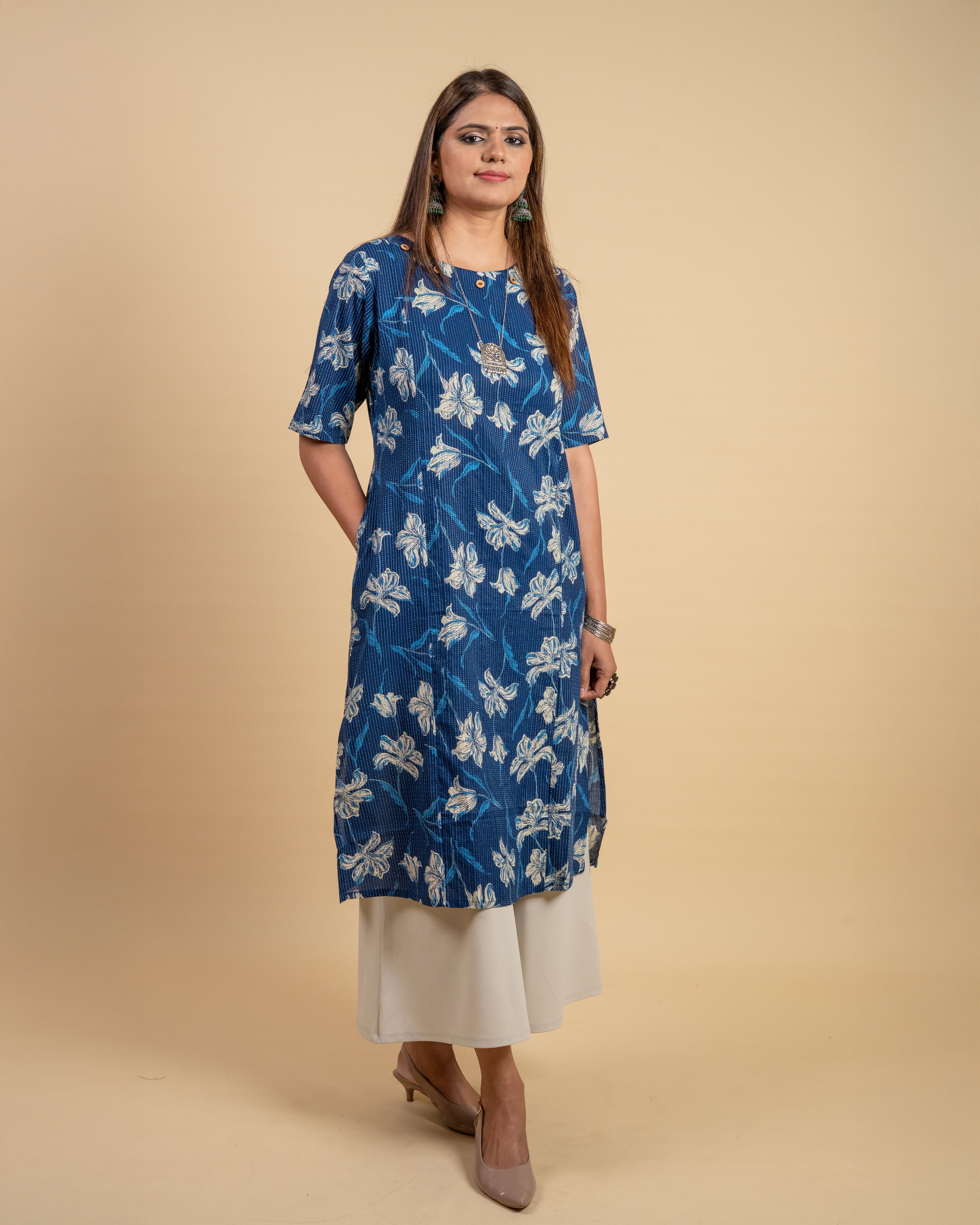 Indigo Dusk Printed Cotton Kurti