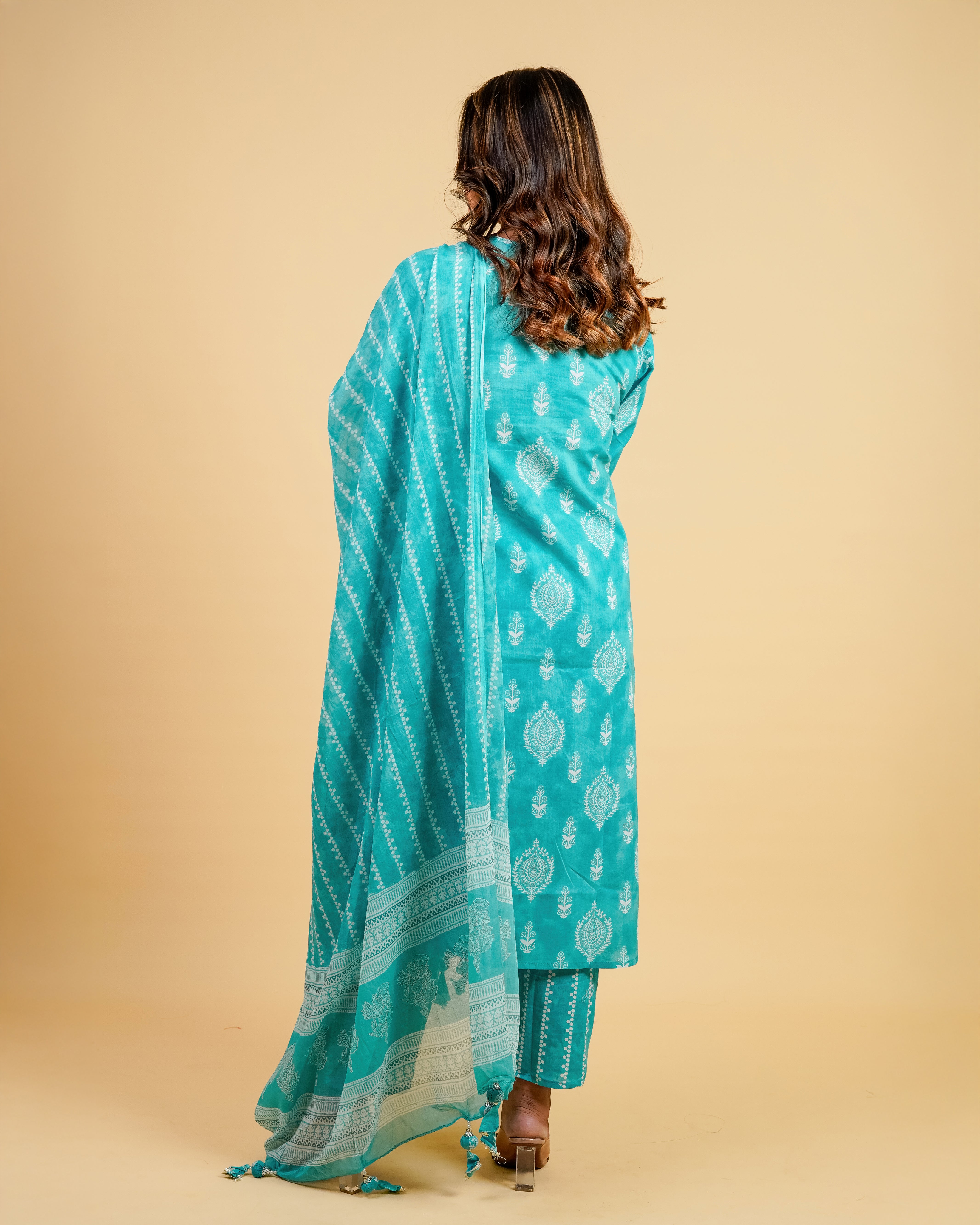 Aqua Grace Cotton Suit Set (Kurta, Pant & Dupatta)