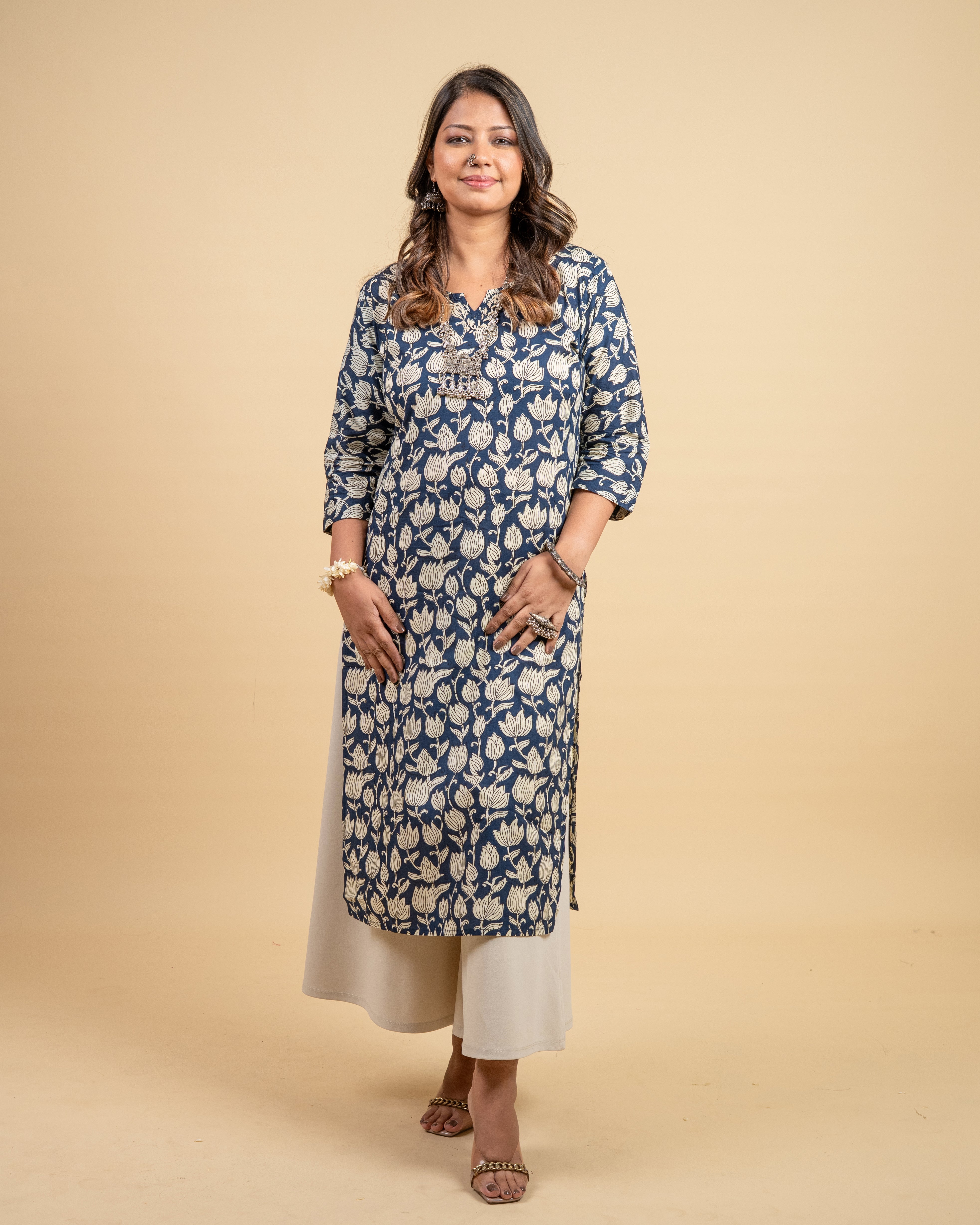 Midnight Lotus Cotton Kurti
