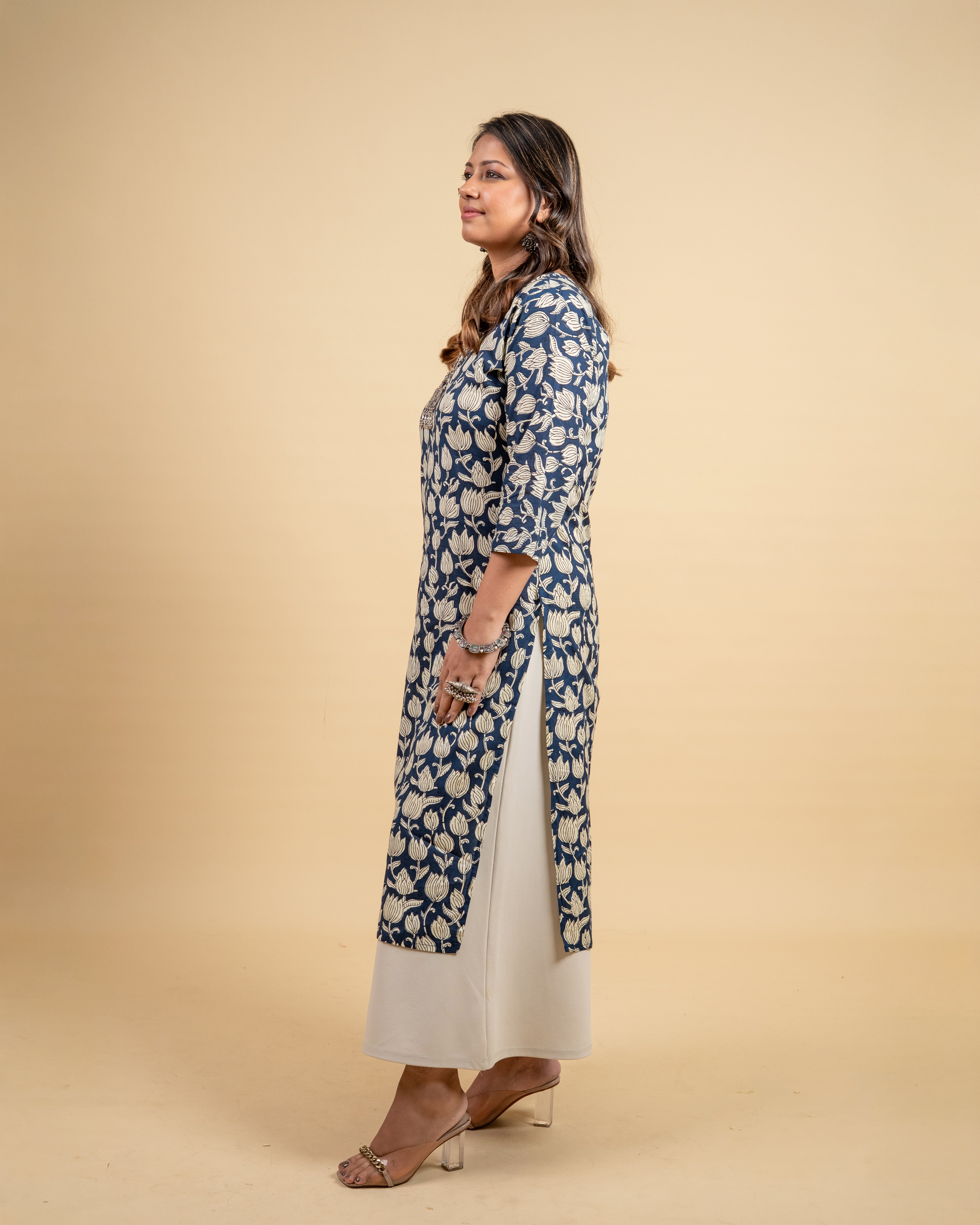 Midnight Lotus Cotton Kurti