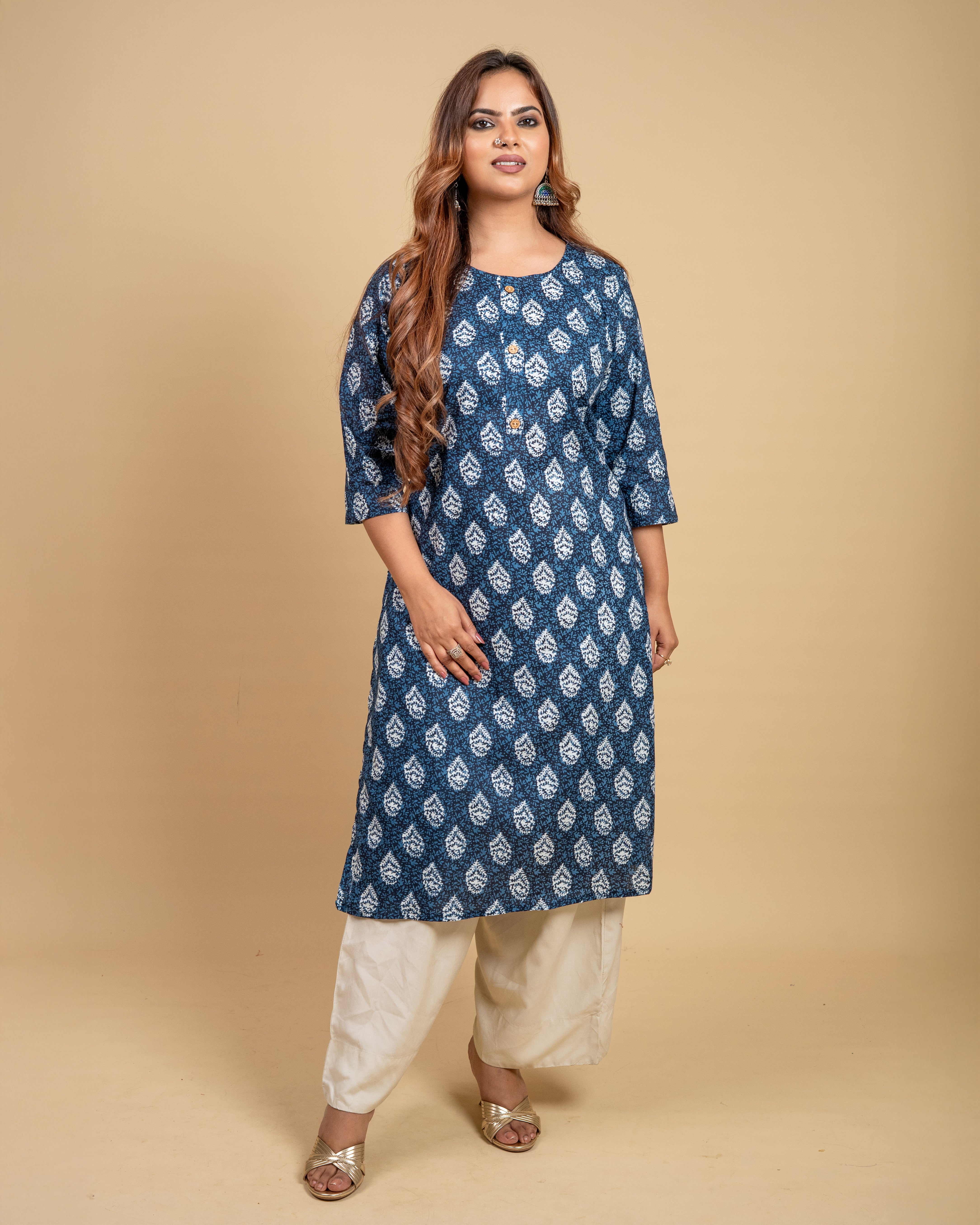 Sapphire Leaf Cotton Kurti