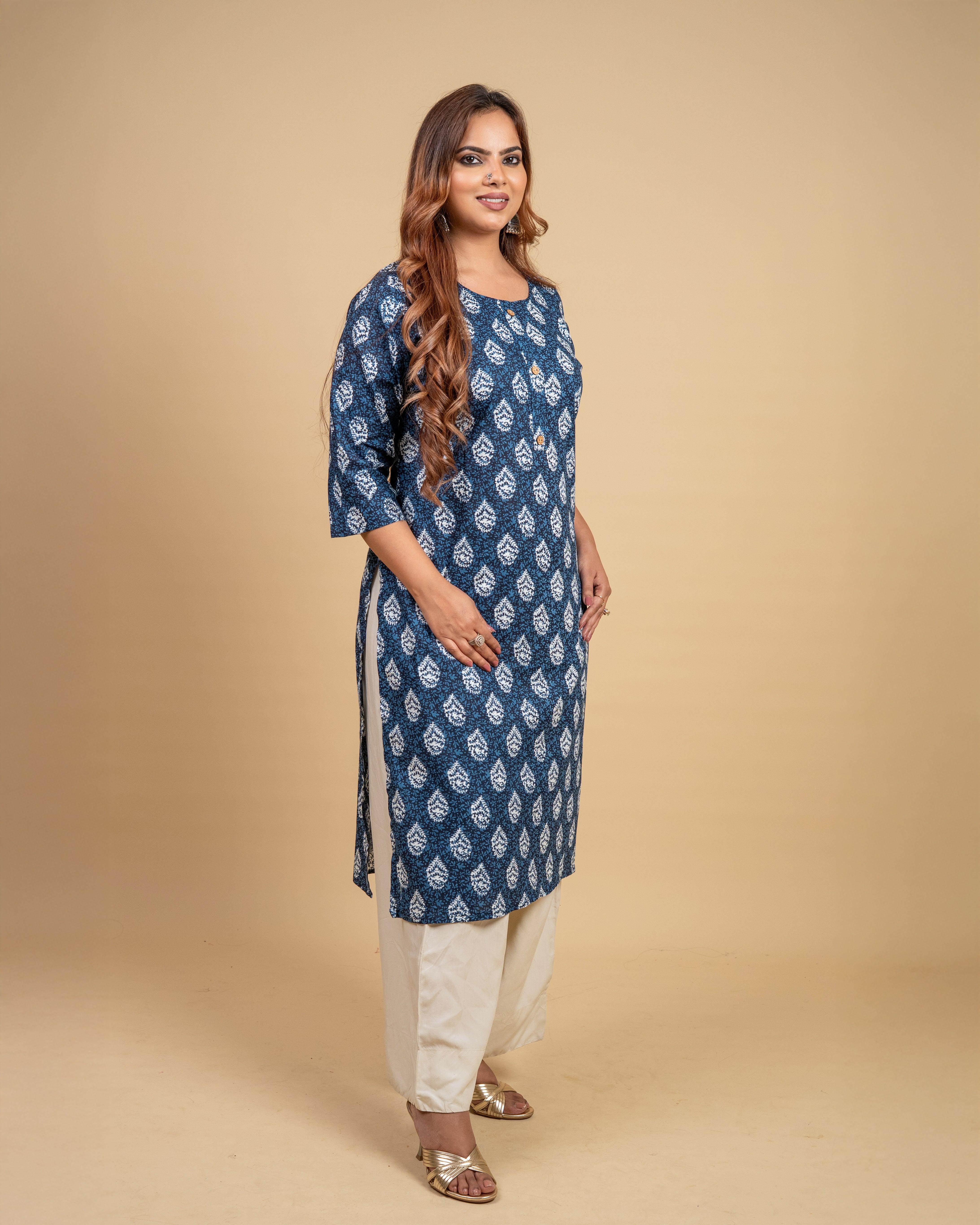 Sapphire Leaf Cotton Kurti