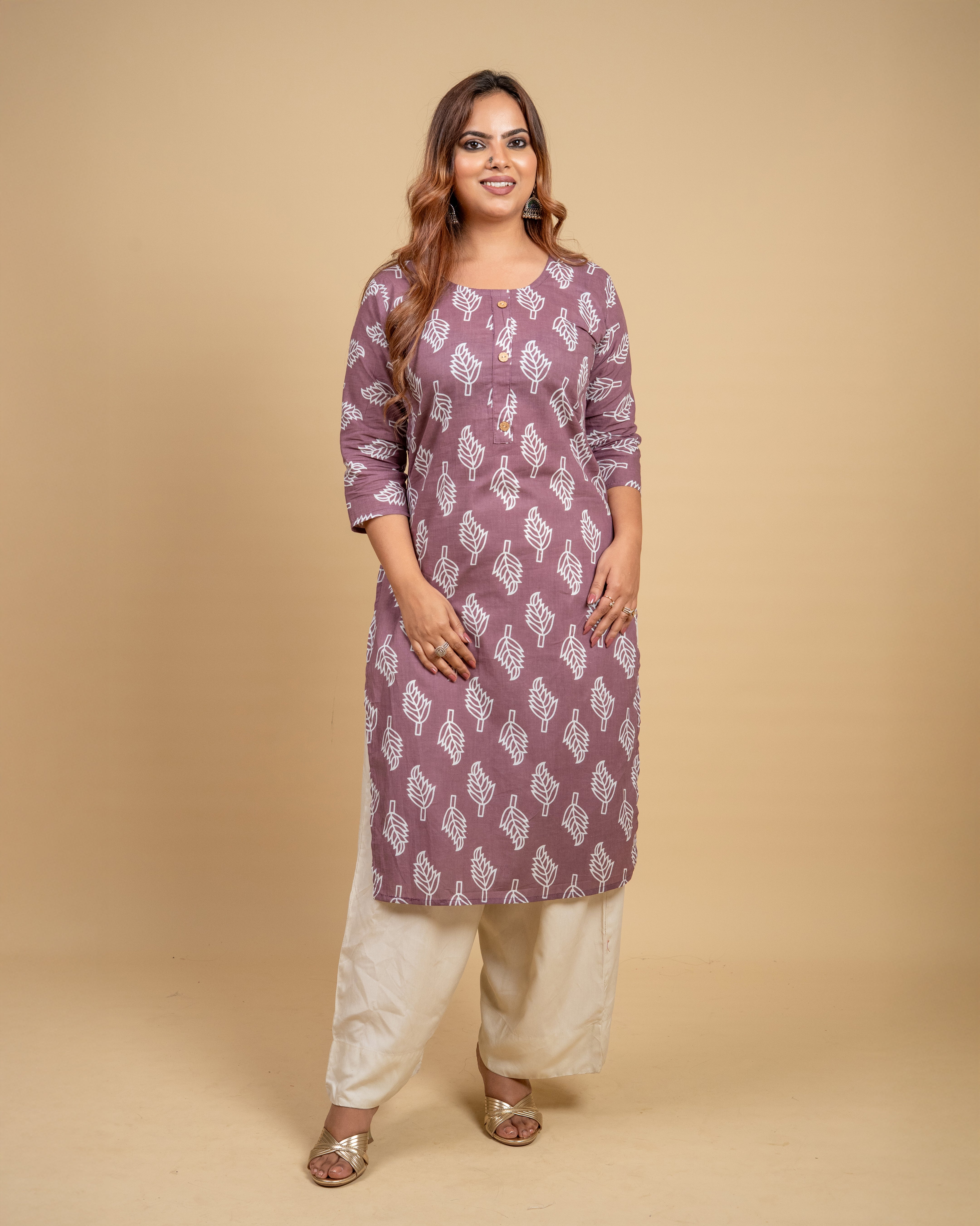 Mauve Elegance Printed Cotton Kurti