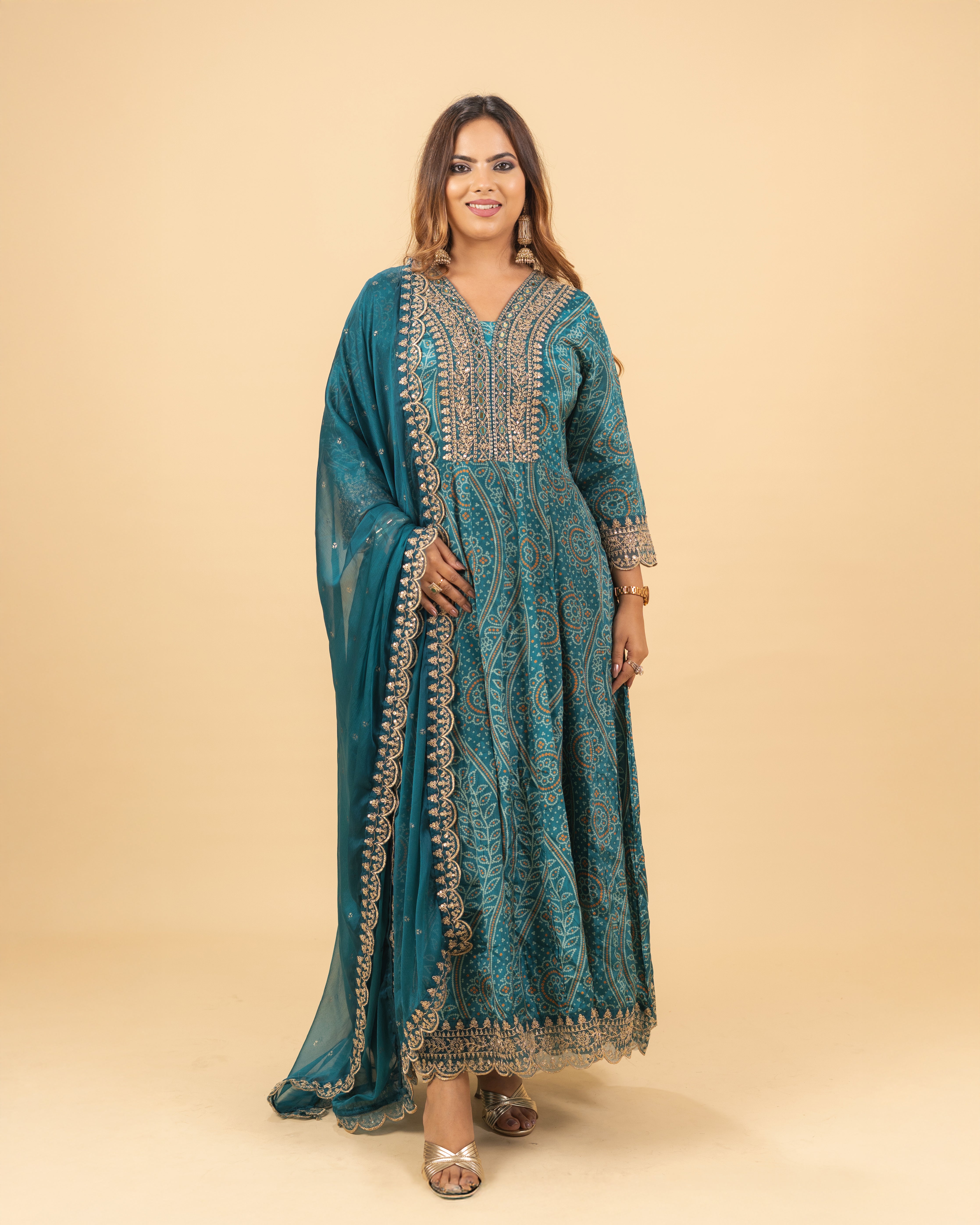 Teal Blue Heavy Embroidered Anarkali Suit Set