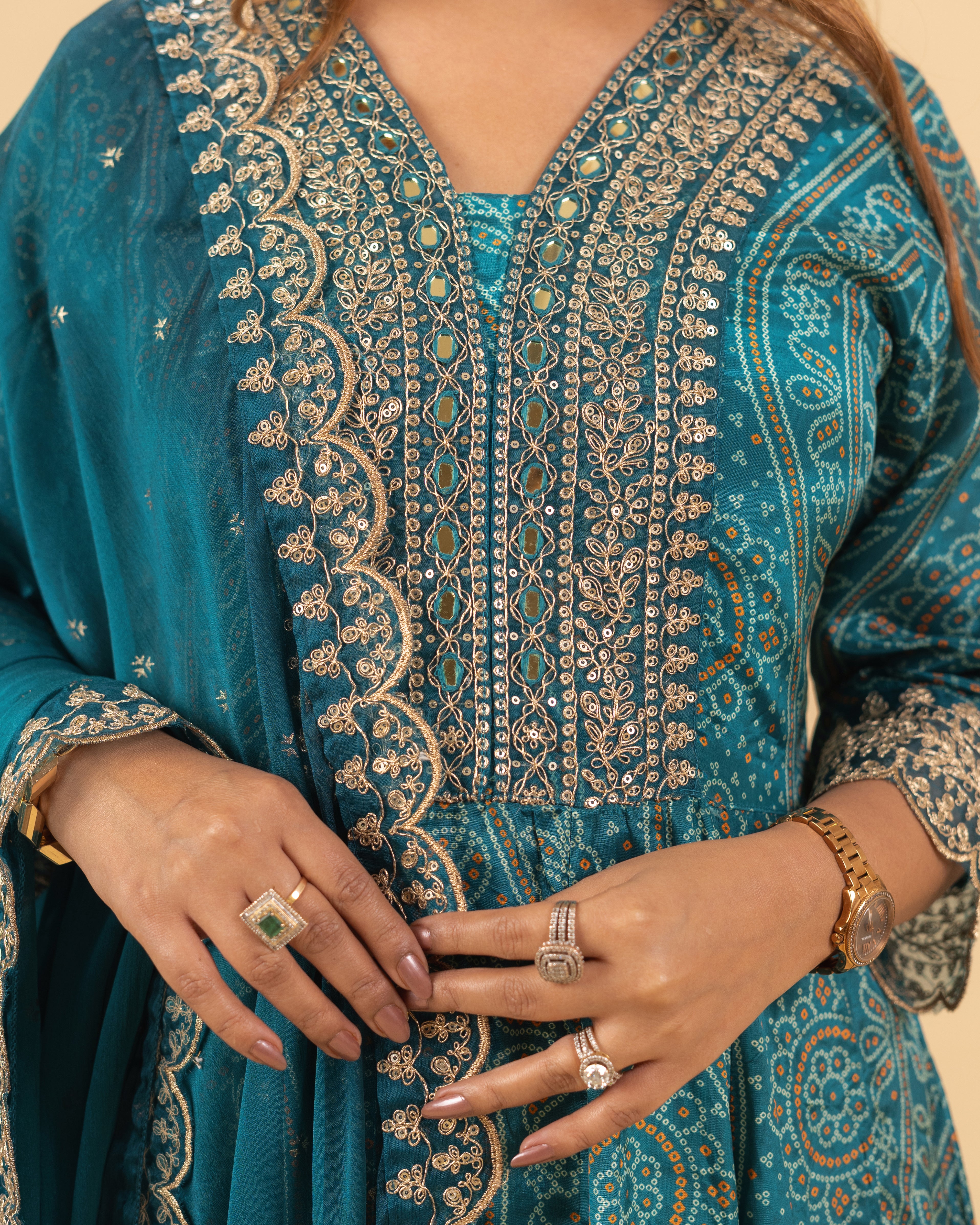Teal Blue Heavy Embroidered Anarkali Suit Set